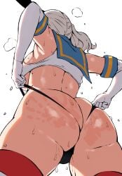 ass_focus belko cameltoe from_behind huge_ass kantai_collection kashima_(kantai_collection) looking_back low-angle_view obscured_face pulling_thong shimakaze_(kantai_collection)_(cosplay) spank_marks steam sweat thong very_sweaty