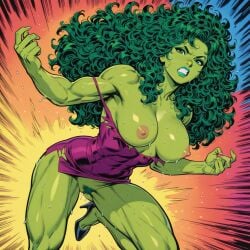 1girls ai_generated bottomless breast c.c.leah exposed_breasts green_skin jennifer_walters marvel marvel_comics pubic_hair she-hulk superheroine torn_clothes