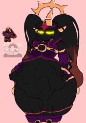 1girls black_body black_hair boss boss_monster crown female female_only glowing_eyes imprint looking_at_viewer no_mouth purple_armor purple_boots roblox solo tagme the_umbra tower_defense_simulator vore yellow_eyes