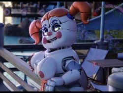 1girls 3d 3d_(artwork) animatronic big_breasts bikini bikini_bottom_aside bikini_top breasts circus_baby circus_baby_(fnaf) circus_baby_(original) female five_nights_at_freddy's five_nights_at_freddy's:_sister_location full_color green_eyes nipples nude nude_female robot robot_girl robot_humanoid solo solo_female watch_thethorns white_body white_skin