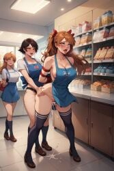 3:2 3girls ai_generated apron arms_behind_back asuka_langley_sohryu big_breasts birdawg16 bondage breasts breasts_out brown_hair chips clothed_female_nude_female convenience_store crossover cumming dripping_cum dripping_pussy evangelion female female_only kazama_asuka large_breasts lezdom lezsub long_hair milk multiple_girls name_connection neon_genesis_evangelion oh_crap_someone_is_stealing_something orgasm people_in_background public_sex sex short_hair smug_face standing strap-on strapon tekken thighhighs yuri