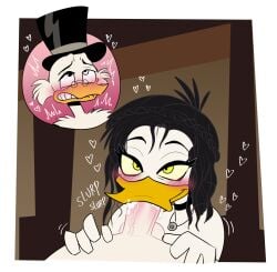 anatid anseriform anthro avian balls beak beak_fetish beak_play beak_sex beakjob bedroom bedroom_background bedroom_eyes bedroom_sex bird black_hair blush bodily_fluids clenched_teeth clothing cum cum_in_mouth cum_inside cutaway disney duck ducktales ducktales_(2017) duo ejaculation erect_penis fellatio female genital_fluids genitals hair hat headgear headwear heart_symbol hi_res looking_pleasured magica_de_spell male male/female mr._blue_(artist) narrowed_eyes non-mammal_balls nude number_one_dime oral penile pov_blowjob romantic romantic_couple scrooge_mcduck seductive sex slurping teeth top_hat top_hat_only