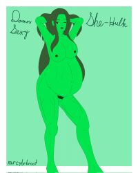 artist_signature bad_quality green-skinned_female jennifer_walters looking_at_viewer marvel marvel_comics pregnant pregnant_female she-hulk veins