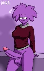 1futa :3 balls breasts clothed clothing club_penguin erection furry futa_only futanari huge_cock humanoid humanoid_penis penis puffle puffledreemurr purple_fur skindentation smooth_balls smooth_penis smug solo standing sweater