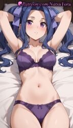 1girls ai_generated anime anime_style armpit armpits arms_behind_head arms_up asian bangs bare_shoulders bed bed_sheet blue_hair blush bow bow_bra bow_panties bra breasts bust busty cameltoe cleavage collarbone cowboy_shot female female_focus female_only forehead groin hair_ribbon hair_ribbons hairbow hentai lace-trimmed_bra lace-trimmed_panties lace_trim lingerie long_hair looking_at_viewer lying medium_breasts melty_q_melromarc natsuyoru navel on_back on_bed panties pantsu parted_bangs parted_lips pillow purple_bow purple_bra purple_eyes purple_panties purple_ribbon ribbon sidelocks solo solo_female stomach tate_no_yuusha_no_nariagari the_rising_of_the_shield_hero thighs twintails underwear underwear_only voluptuous voluptuous_female wavy_hair