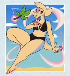 anthro_pokemon beach big_breasts bikini breasts cleavage fan_character female nerdyreindeer nintendo pokemon pokemon_(species) tagme thick_thighs wide_hips