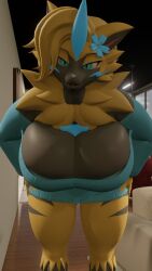 aurora_(nbanoob) big_breasts breasts cleavage female furry huge_breasts mystical_phox pokemon pokemon_(species) tagme thick_thighs wide_hips zeraora