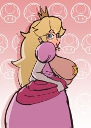 artist_request big_breasts blonde_hair blue_hair breasts_out female gradient_background henfent mario_(series) nintendo pasties pink_background pink_theme princess_peach solo star_pasties super_mario_bros.