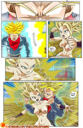 1girls aura blonde_hair breasts caulifla comic comic_page dragon_ball dragon_ball_super english_text female green_eyes light-skinned_female light_skin long_hair page_10 page_number saiyan spiky_hair super_saiyan super_saiyan_2 super_saiyan_rage trunks_briefs vercomicsporno