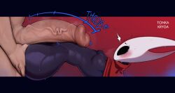 1girls athletic_female black_body black_skin blush hollow_knight hornet_(hollow_knight) human human_penetrating insect insect_girl light-skinned_male mask masked measuring_penetration_depth size_difference skinny skinny_dipping thigh_sex tonka_kryga veins veiny_penis