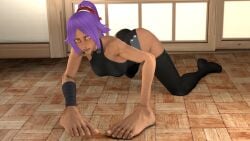 barefeet barefoot bleach body_horror cursed feet feet_hands foot_fetish foot_focus foot_hands purple_hair shihouin_yoruichi tidesafterdark_(artist) toes transformation what wtf wtf_face wtf_is_this yellow_eyes