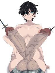 1futa armor balls big_ass big_breasts blue_eyes breasts diphallia diphallism elden_ring erection fromsoftware futa_only futanari huge_balls huge_cock human light-skinned_futanari light_skin localsister multi_penis nude penis rellana_twin_moon_knight shadow_of_the_erdtree sitting solo thick_thighs urethral urethral_insertion