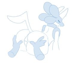 absurd_res ambiguous_gender anthro ass bent_over disembodied_hand duo generation_4_pokemon hardscales hi_res looking_at_viewer lucario monochrome narrowed_eyes nintendo pokemon pokemon_(species) simple_background solo_focus spread_butt spreading