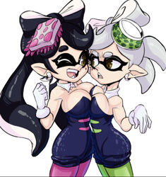 big_breasts breast_size_difference callie_(splatoon) marie_(splatoon) small_breasts smooth_skin splatoon squid_sisters squished_breasts teevo