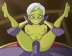 asaspup beerus cheelai dragon_ball feet feet_up female_focus female_orgasm foot_fetish green_skin huge_cock smaller_female squirt white_hair