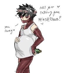 black_hair burnt_skin dabi male_pregnancy mpreg my_hero_academia white_shirt