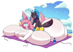 big_ass big_breasts breasts bubble_butt cleavage eeveelution female furry huge_ass huge_breasts pokémon_(species) pokemon pokemon_(species) shinyillusionz sylveon thick_thighs wide_hips zeke_the_zorua zorua