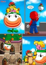 1girls 2boys bbmbbf bowser comic female male mario mario_(series) nintendo palcomix princess_peach the_mushroom_kingdom_secret_(comic)