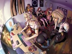 all_fours areolae ass ass_focus beer big_ass blonde_hair boobpad bubble_butt cleanrot_knight_finlay elden_ring female femboy footstool french_kiss friends fromsoftware funny gaming gaming_chair helmet kissing malenia_blade_of_miquella messmer_the_impaler miquella modern_au modern_setting mousepad mousepad_design needle_knight_leda nipples party perspective perspective_shot playstation_4 playstation_controller popsicle promised_consort_radahn rape_victim redmane_freyja rinboz shadow_of_the_erdtree sitting sitting_on_lap sitting_on_person starscourge_radahn streamer streaming tongue yuri