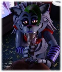 1boy 1girls 3d accurate_art_style animatronic anthro blowjob canid canid_humanoid fellatio five_nights_at_freddy's five_nights_at_freddy's:_security_breach furry genitals grey_body heart-shaped_pupils oral oral_penetration penetration penis penis_in_mouth pov purple_lipstick roxanne_wolf_(fnaf) roxanne_wolf_(x3milky) scrapkill straight sucking_penis tongue tongue_out tongue_out_blowjob wolf wolf_ears wolf_girl wolf_humanoid