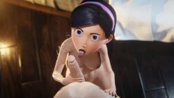 1boy 1girls 3d completely_naked_female completely_nude_female crisisbeat female handjob human long_hair looking_at_partner male naked naked_female nude nude_female partial_male penis purple_eyes skinny skinny_girl straight the_incredibles violet_parr