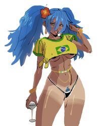 belly_chain bracelet bracelets brazil brazilian brazilian_female brazilian_miku breasts crop_top female flower_in_hair hatsune_miku henfent nipples pubic_hair tan_body thong twintails underboob vocaloid