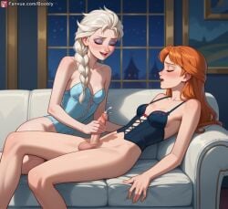 2futas ai_generated anna_(frozen) boobly cum cumming cumshot disney ejaculation elsa_(frozen) erect_penis erection frozen frozen_(film) frozen_2 futa_on_futa futa_only futa_sans_pussy futanari handjob huge_cock masturbating masturbation