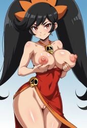 aged_up ai_generated ashley_(warioware) bigpervywig breast_grab breasts cleavage grabbing_own_breast nintendo nipples pussy thighs twintails warioware