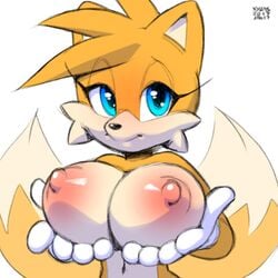 1girls big_breasts blue_eyes breasts cute exposed_torso female footwear fox genderswap gloves handwear looking_at_viewer mostly_nude rule_63 solo sonic_(series) sonic_the_hedgehog_(series) tails tailsko xylas yellow_fur