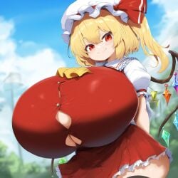 ai_generated ameanon big_breasts blonde_hair breasts button_gap flandre_scarlet huge_breasts large_breasts tight_clothing touhou