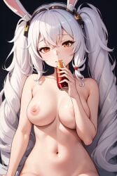 ai_generated azur_lane bunny_ears coca-cola female girl laffey_(azur_lane) naked nude nude_female twintails white_hair