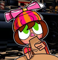 1boy 1boy1girl 1girls animatronic blowjob brown_hair dee_dee_(ucn) female five_nights_at_freddy's green_eyes male_pov oral oral_sex penis pov robot robot_girl ultimate_custom_night