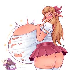 1girls ass big_ass blush breast_expansion breasts cleavage expansion female female_only fiffer gigantic_breasts hairband huge_breasts hyper hyper_breasts long_ears long_hair looking_away looking_back magic miniskirt no_bra no_panties thick_thighs thighhighs torn_clothes wizard