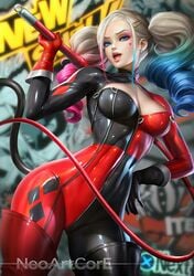 1girls alternate_breast_size ann_takamaki atlus batman_(series) big_breasts black_and_red black_clothing black_gloves black_legwear blonde blonde_hair blue_eyes blue_hair bodysuit breasts cosplay dc dc_comics fake_tail female female_only fit fit_female harley_quinn holding holding_object holding_weapon hourglass_figure human human_only large_breasts looking_at_viewer megami_tensei mouth_open neoartcore open_eyes open_mouth pale_skin persona persona_5 phantom_thief_suit pink_hair pose posing red_clothing red_gloves red_legwear red_lips red_lipstick sega solo tail thick_hips thick_thighs tight_clothes tight_clothing tight_fit weapon whip yellow_hair zipper zipper_pull_tab