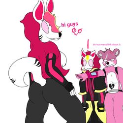 anthro anthro_on_anthro breasts catalyst_(fortnite) cuddle_team_leader drift_(fortnite) epic_games female flashing fortnite furry kitsune_drifty male tagme