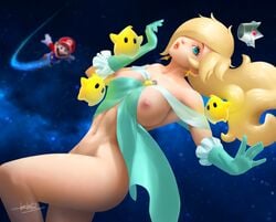 1girls ass blonde_hair c-shape curvy large_breasts luma mario mario_(series) nintendo princess_rosalina side_view space super_mario_galaxy