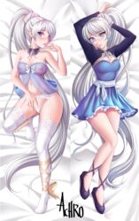 achromaru babydoll blue_eyes blush female high_resolution lingerie long_hair nipples panties rwby see-through underwear weiss_schnee