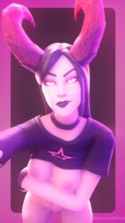 1girls 3d areolae breasts clothing demon_girl demon_haze_(fortnite) fortnite haze_(fortnite) horn lips nipples no_panties pinup purple_eyes pussy resteel smile solo solo_focus straight tagme url