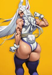 1girls animal_ears ass back back_muscles back_view big_ass bunny_ears bunny_girl bunny_tail dat_ass female female_only hair handwear huge_ass legwear leotard lips long_hair looking_back miruko mootium muscles muscular muscular_female my_hero_academia rumi_usagiyama solo solo_female superheroine tail thick_thighs thighs white_hair