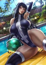 1girls black_hair breasts cameltoe fairy_tail female female_only gloves huge_breasts lexaiduer light-skinned_female light_skin red_eyes solo thick_thighs thighs thunder_thighs ultear_milkovich