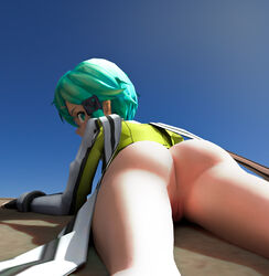 3d asada_shino ass big_ass blender blue_hair bottomless female gun_gale_online justhopelessbaka looking_back looking_back_at_viewer pussy sinon sword_art_online