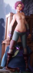 1girls 3d blue_eyes exhibitionism female jineisho maeve_(paladins) paladins pink_hair solo_focus