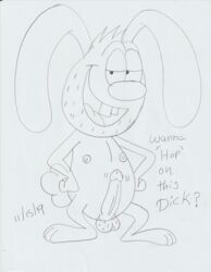 1boy big_penis brandy_and_mr._whiskers bunny dialogue disney disney_channel erect_nipples erection facial_hair hairy_balls half-closed_eyes hands_on_hips inviting_to_sex long_ears male male_only monochrome mr._whiskers nudity penis presenting_penis rabbit rough_sketch sketch solo_male stubble toon_disney toonophile