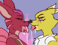 2girls animated anthro digimon drawn french_kiss kissing multiple_girls neck_bulge renamon saliva tongue tongue_kiss tongue_out ungulatr yuri