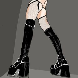 ambiguous_gender ass boots boots_only feet feet_first fishnet_stockings heel_boots knee_boots no_genitals starchild_jojo thighs vamboo wedge_heels