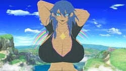 1girls alternate_breast_size artist_request big_breasts blue_eyes blue_hair bra breasts byleth_(fire_emblem) byleth_(fire_emblem)_(female) custom_stage female female_only fire_emblem fire_emblem:_three_houses giantess hands_behind_head huge_breasts large_breasts lifted_shirt necklace nintendo solo source_request stage_builder super_smash_bros. super_smash_bros._ultimate