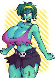 crop_top green_eyes green_skin honeyboyy huge_breasts no_bra rottytops shantae shantae:_half-genie_hero smooth_skin tattered_clothing