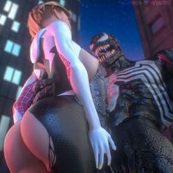 1boy 1girls 3d areolae ass asymmetrical_hair athletic big_breasts blonde_hair blue_eyes bodysuit breasts breasts_out buckteeth clothed_female_nude_male eyebrow_piercing eyelashes female fit fit_female guiltyk gwen_stacy gwen_stacy_(spider-verse) hourglass_figure huge_cock imminent_sex larger_male male marvel marvel_comics navel navel_piercing nipples patreon penis short_hair size_difference smaller_female spider-gwen spider-man:_into_the_spider-verse spider-man_(series) symbiote testicles text url veiny_penis venom venom_(marvel) watermark wide_hips