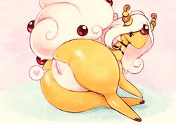 <3 ampharos anus exed_eyes female feral fur furry furry_only genitals heart hi_res looking_at_viewer looking_back lying mega_ampharos mega_evolution nintendo on_side pokémon_(species) pokemon pokemon_(species) presenting presenting_hindquarters presenting_pussy pussy smile solo thick_thighs video_games white_hair