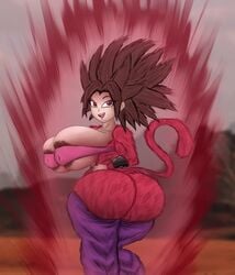 1girls ass aura big_ass big_breasts breasts caulifla dragon_ball dragon_ball_gt dragon_ball_super giacomopode huge_ass huge_breasts red_aura saiyan saiyan_tail solo solo_female super_saiyan_4